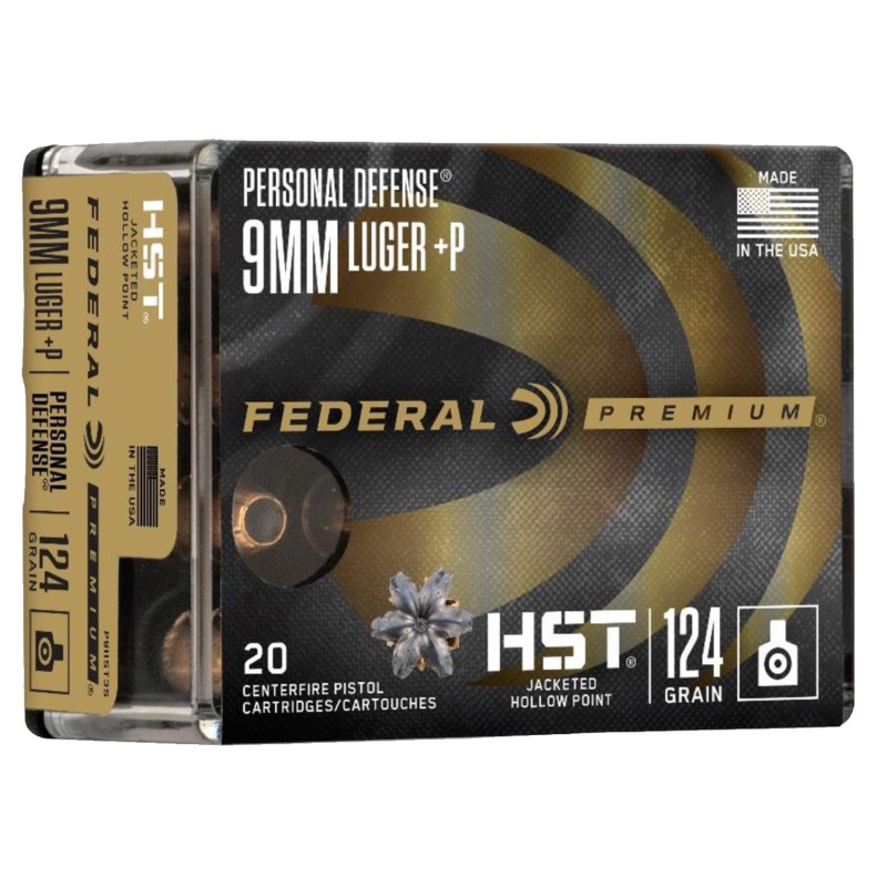 Federal P9HST3S Premium Personal Defense 9mm Luger P 124 gr HST Jacketed Hollow Point 20 Per Box 10 Case