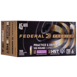 Federal P45HST2TM100 Premium Practice  Defend 45 ACP 230 gr HST JHP Syntech TSJ 100 Per Box 5 Case