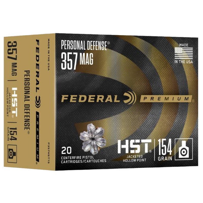 Federal P357HST1S Premium Personal Defense 357 Mag 154 gr HST Jacketed Hollow Point 20 Per Box 10 Case