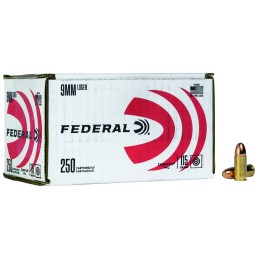 Federal C9115A250 Champion Training 9mm Luger 115 gr Full Metal Jacket 250 Per Box 4 Case