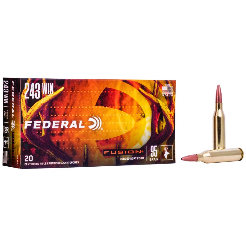 Federal F243FS1 Fusion  243 Win 95 gr Fusion Soft Point 20 Per Box 10 Case