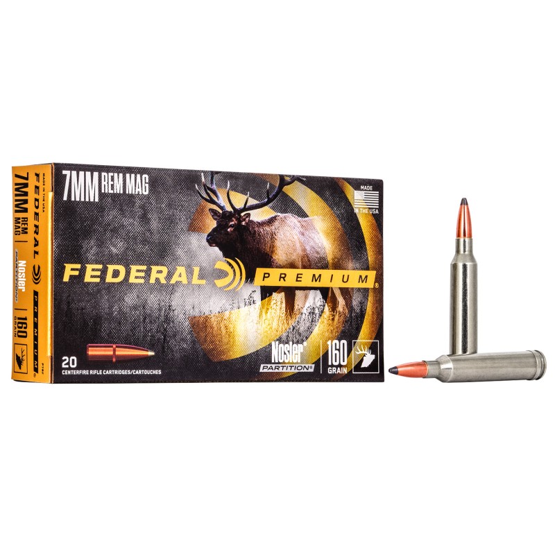 Federal P7RF Premium  7mm Rem Mag 160 gr Nosler Partition 20 Per Box 10 Case