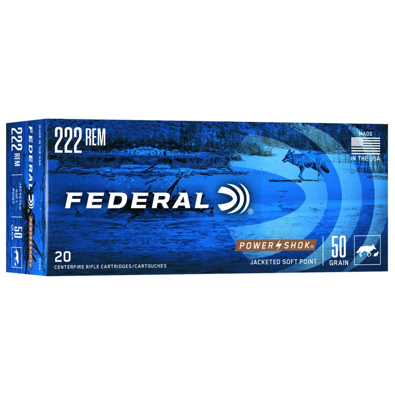 Federal 222A PowerShok  222 Rem 50 gr Jacketed Soft Point 20 Per Box 10 Case