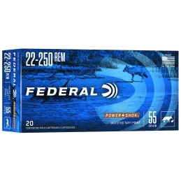 Federal 22250A PowerShok  22250 Rem 55 gr Jacketed Soft Point 20 Per Box 10 Case