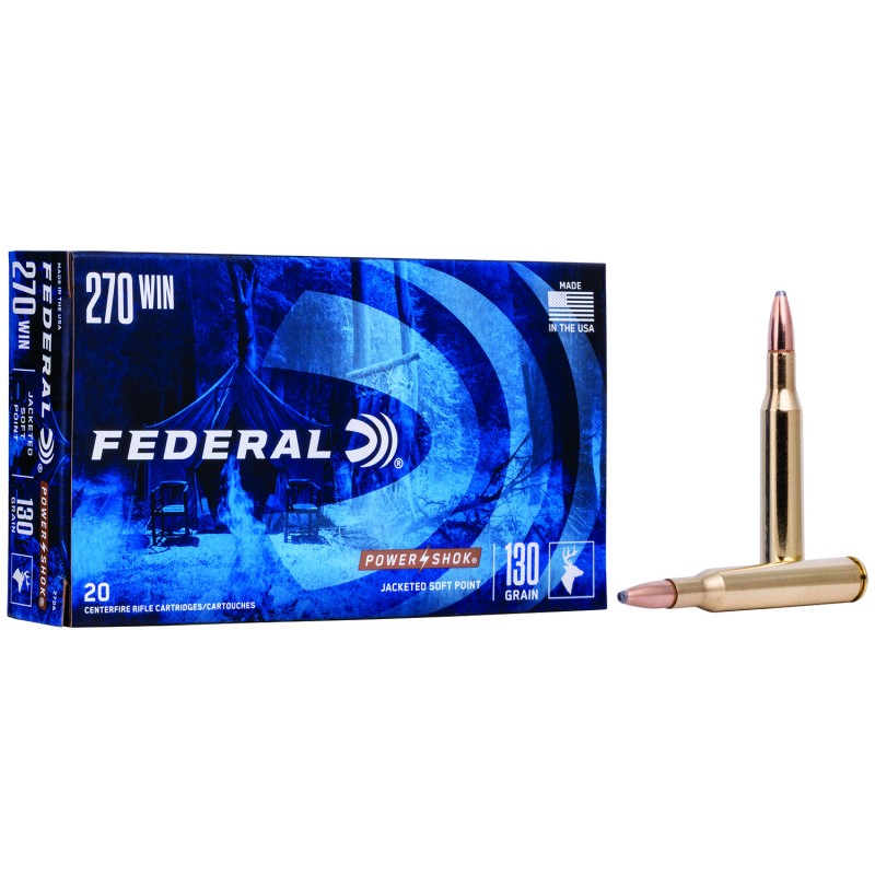 Federal 270A PowerShok  270 Win 130 gr Jacketed Soft Point 20 Per Box 10 Case