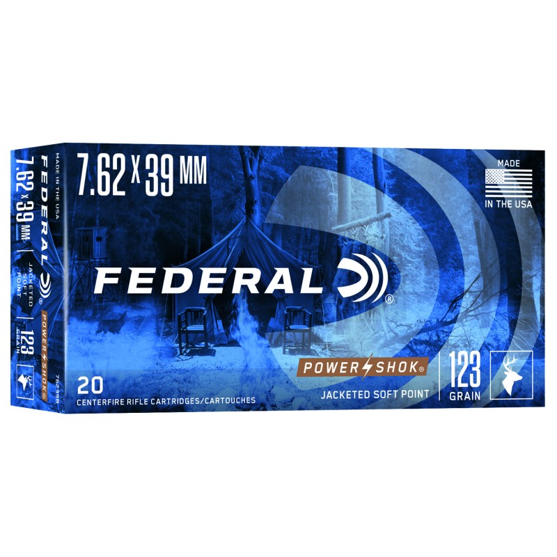 Federal 76239B PowerShok  7.62x39mm 123 gr Jacketed Soft Point 20 Per Box 10 Case