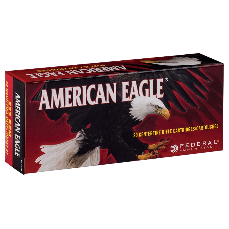 Federal AE223N American Eagle Rifle 223 Rem 62 gr Full Metal Jacket Boat Tail 20 Per Box 25 Case