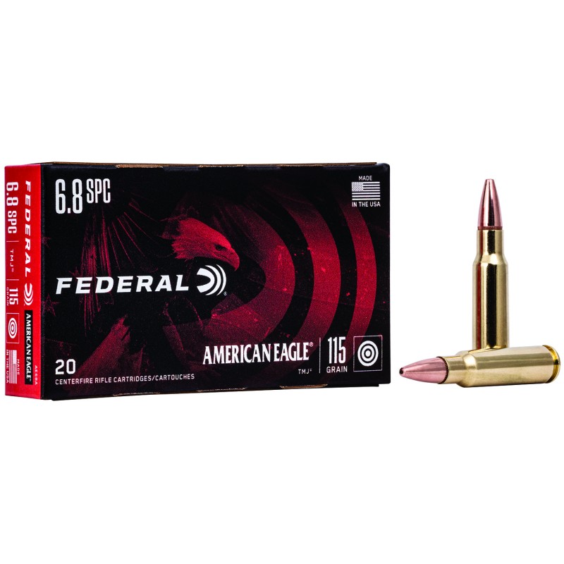 Federal AE68A American Eagle Rifle 6.8mm Rem SPC 115 gr Full Metal Jacket 20 Per Box 10 Case