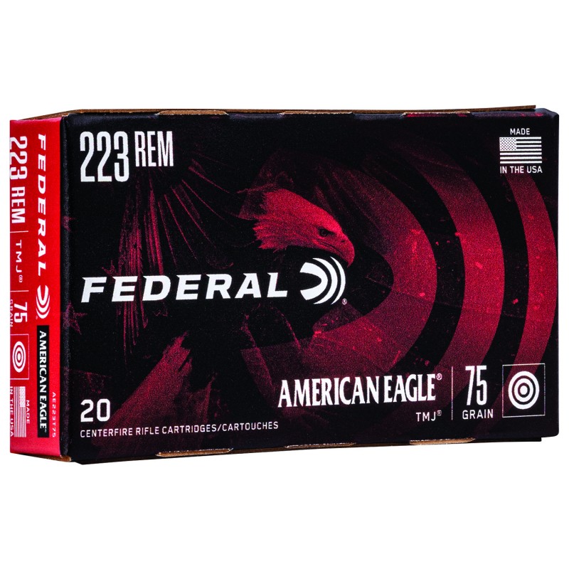 Federal AE223T75 American Eagle Rifle 223 Rem 75 gr Total Metal Jacket 20 Per Box 25 Case