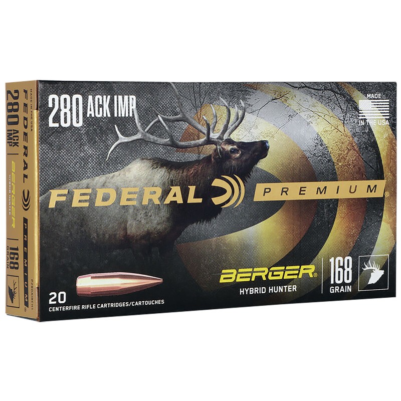 Federal P280AIBCH1 Premium  280 Ackley Improved 168 gr Berger Hybrid Hunter 20 Per Box 10 Case