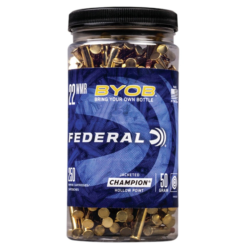 Federal 757BTL250 Champion Training BYOB 22 WMR 50 gr Jacket Hollow Point 250 Per Box 8 Case