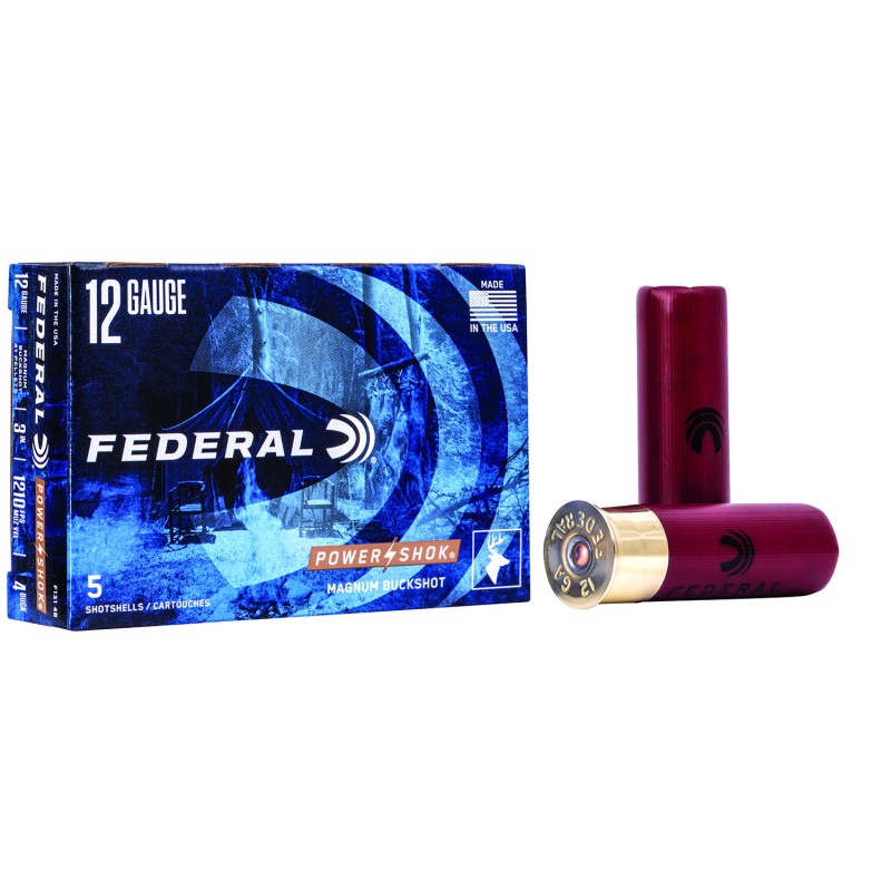 Federal F1314B PowerShok Magnum 12 Gauge 3 41 Pellets 1 1516 oz 4 Buck Shot 5 Per Box 50 Case