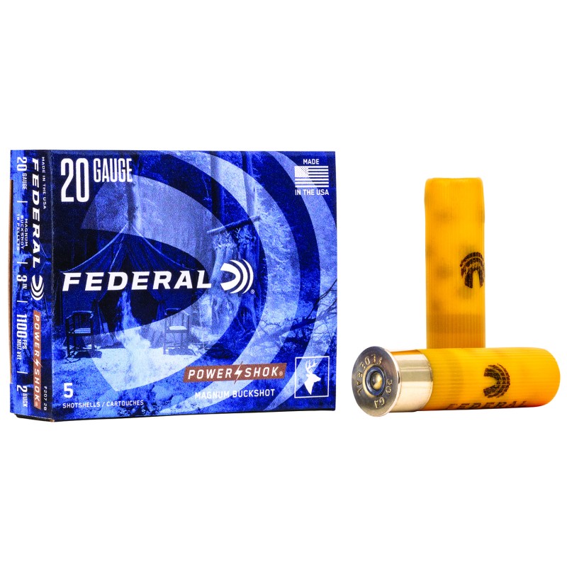 Federal F2072B PowerShok Magnum 20 Gauge 3 18 Pellets 1 14 oz 2 Buck Shot 5 Per Box 50 Case