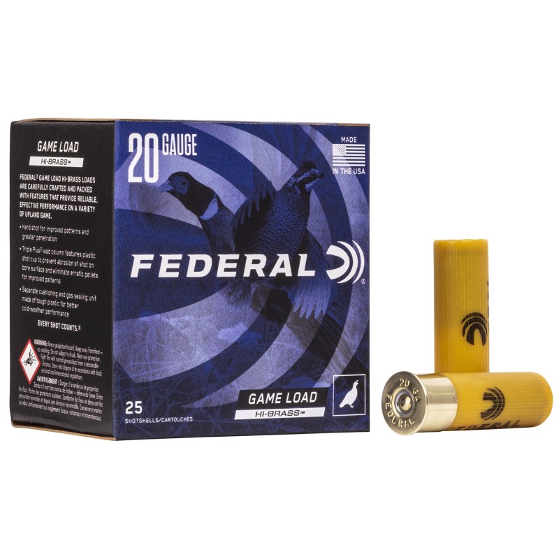 Federal H2046 GameShok High Brass 20 Gauge 2.75 1 oz 6 Shot 25 Per Box 10 Case