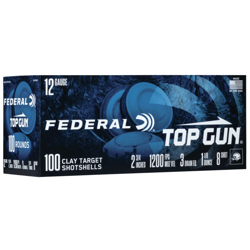 Federal TG121008 Top Gun  12 Gauge 2.75 1 18 oz 8 Shot 100 Per Box 2 Case