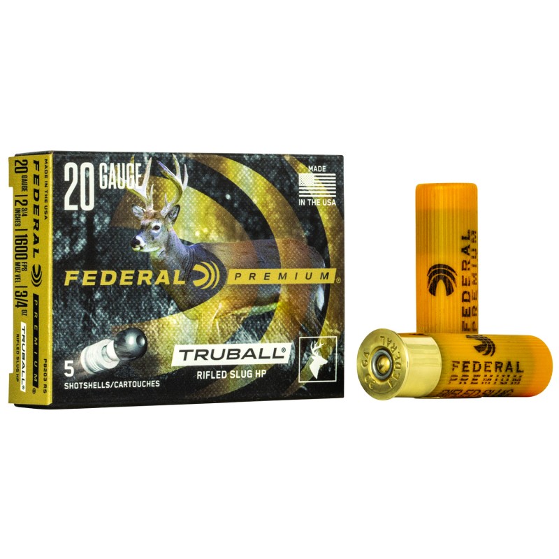 Federal PB203RS Premium VitalShok TruBall 20 Gauge 2.75 34 oz Rifled Slug Shot 5 Per Box 50 Case