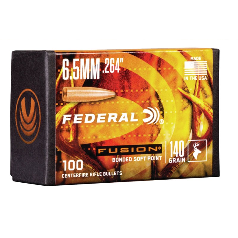 Federal FB264F2 Fusion Component  6.5 Creedmoor .264 140 gr Fusion Soft Point 100 Per Box 4 Case