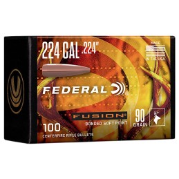 Federal FB224F1 Fusion Component  224 Cal .224 90 gr Bonded Soft Point 100 Per Box 4 Case