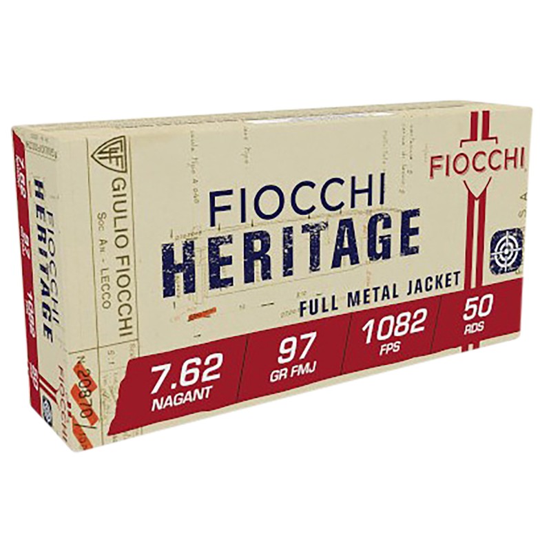 Fiocchi 762A Heritage  7.62x38mmR Nagant 97 gr Full Metal Jacket 50 Per Box 20 Case