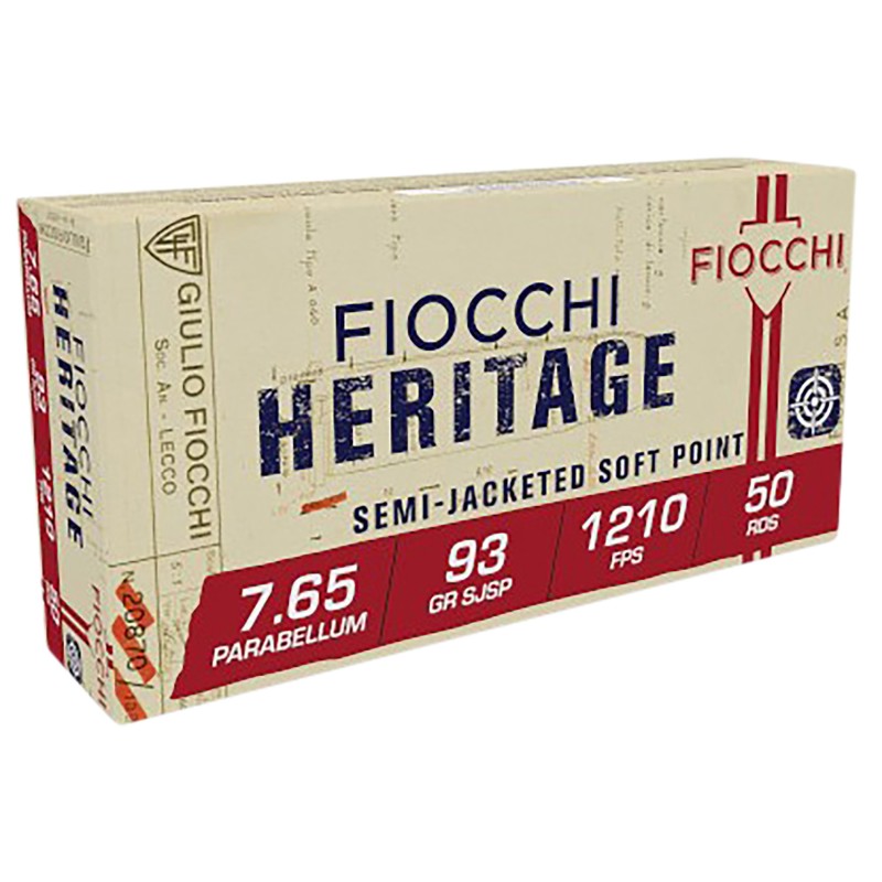 Fiocchi 765B Heritage  7.65x21mm Parabellum 93 gr Semi Jacketed Soft Point 50 Per Box 20 Case