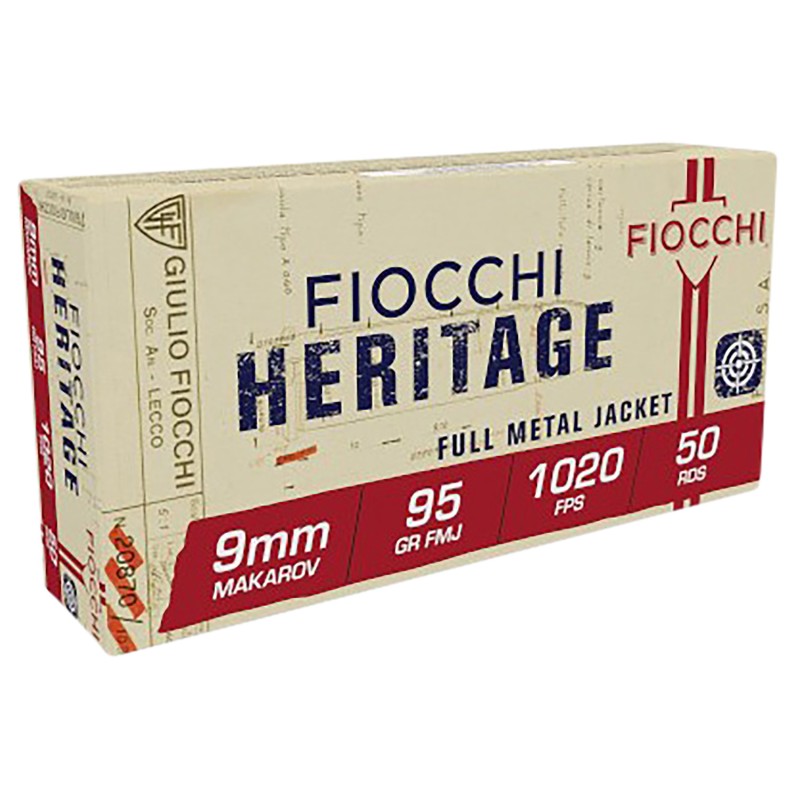 Fiocchi 9MAK Heritage  9mm Makarov 95 gr Full Metal Jacket 50 Per Box 20 Case