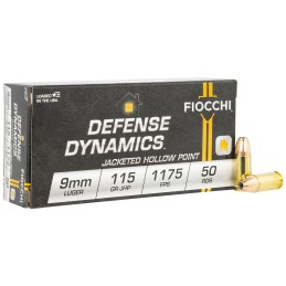 Fiocchi 9APHP Defense Dynamics  9mm Luger 115 gr Jacket Hollow Point 50 Per Box 20 Case