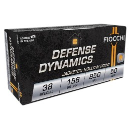 Fiocchi 38B Defense Dynamics  38 Special 158 gr Jacket Hollow Point 50 Per Box 20 Case