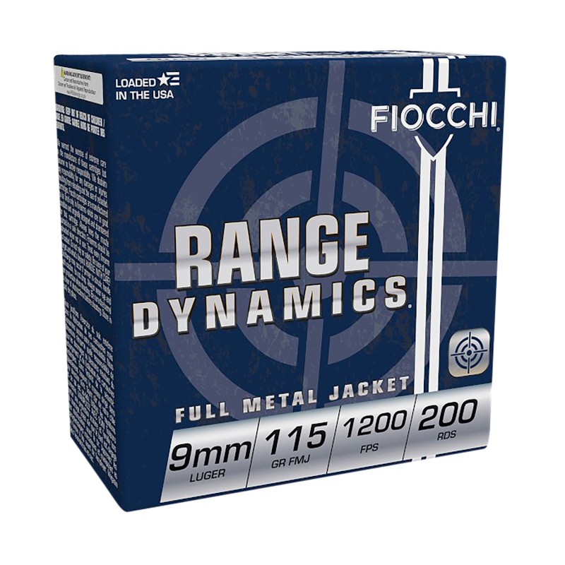 Fiocchi 9ARD Range Dynamics  9mm Luger 115 gr Full Metal Jacket 200 Per Box 5 Case Range Pack