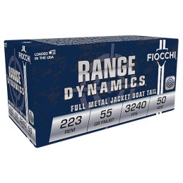 Fiocchi 223A Range Dynamics  223 Rem 55 gr Full Metal Jacket Boat Tail 50 Per Box 20 Case