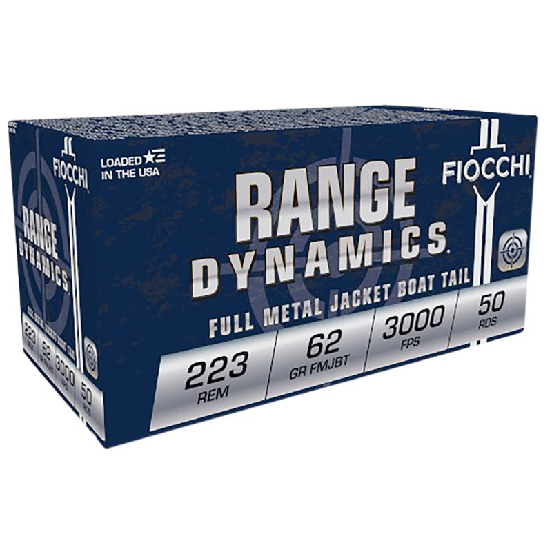 Fiocchi 223C Range Dynamics  223 Rem 62 gr Full Metal Jacket Boat Tail 50 Per Box 20 Case