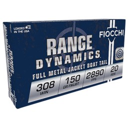 Fiocchi 308A Range Dynamics  308 Win 150 gr Full Metal Jacket Boat Tail 20 Per Box 10 Case