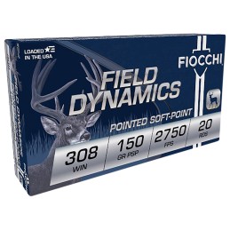 Fiocchi 308B Field Dynamics  308 Win 150 gr Pointed Soft Point 20 Per Box 10 Case