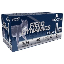 Fiocchi 204HVB Field Dynamics  204 Ruger 40 gr Hornady V Max 50 Per Box20 Case