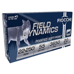 Fiocchi 22250B Field Dynamics  22250 Rem 55 gr Pointed Soft Point 20 Per Box 10 Case