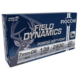 Fiocchi 7MM08B Field Dynamics  7mm08 Rem 139 gr Pointed Soft Point 20 Per Box 10 Case