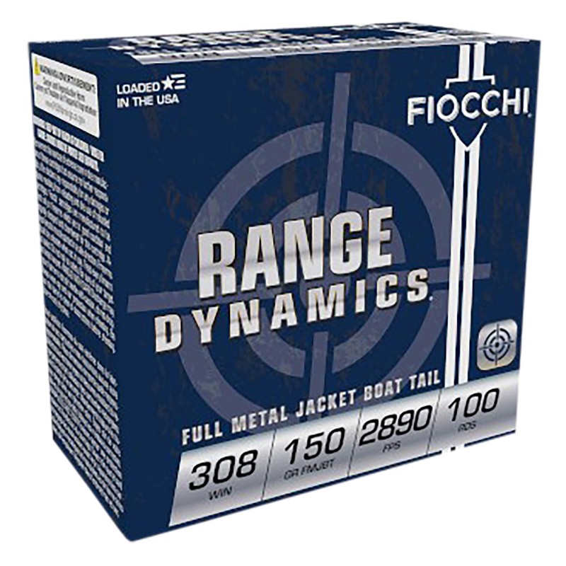 Fiocchi 308ARD Range Dynamics  308 Win 150 gr Full Metal Jacket Boat Tail 100 Per Box 4 Case