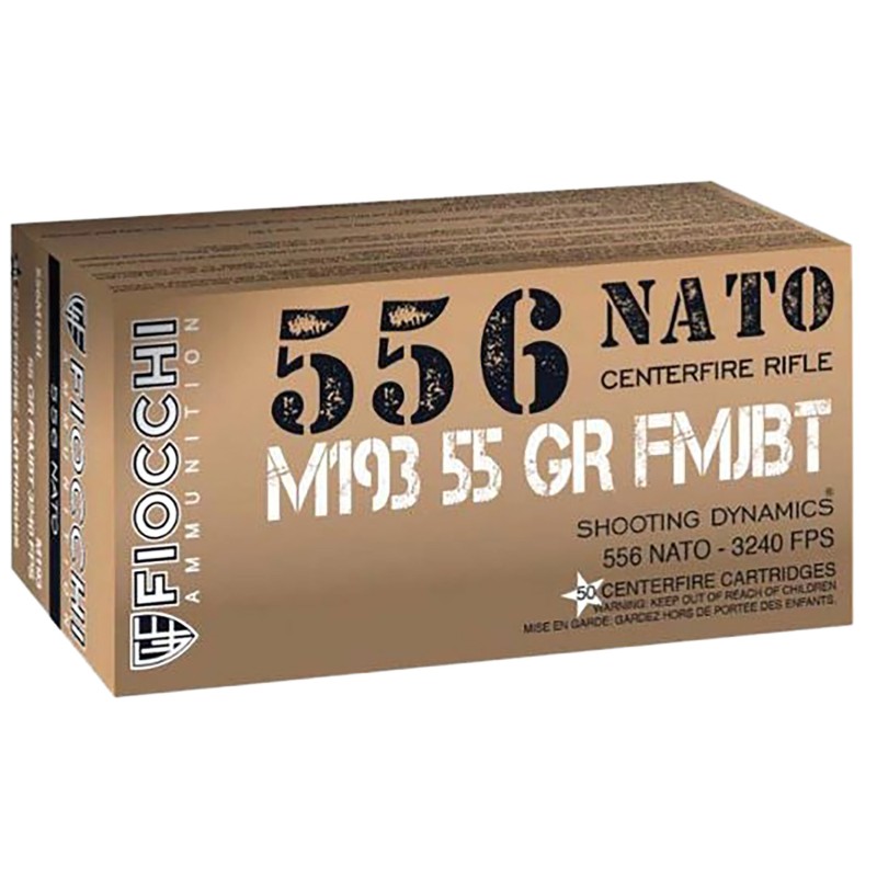 Fiocchi 556M193L   5.56 NATO 55 gr Full Metal Jacket Boat Tail 50 Per Box 20 Case