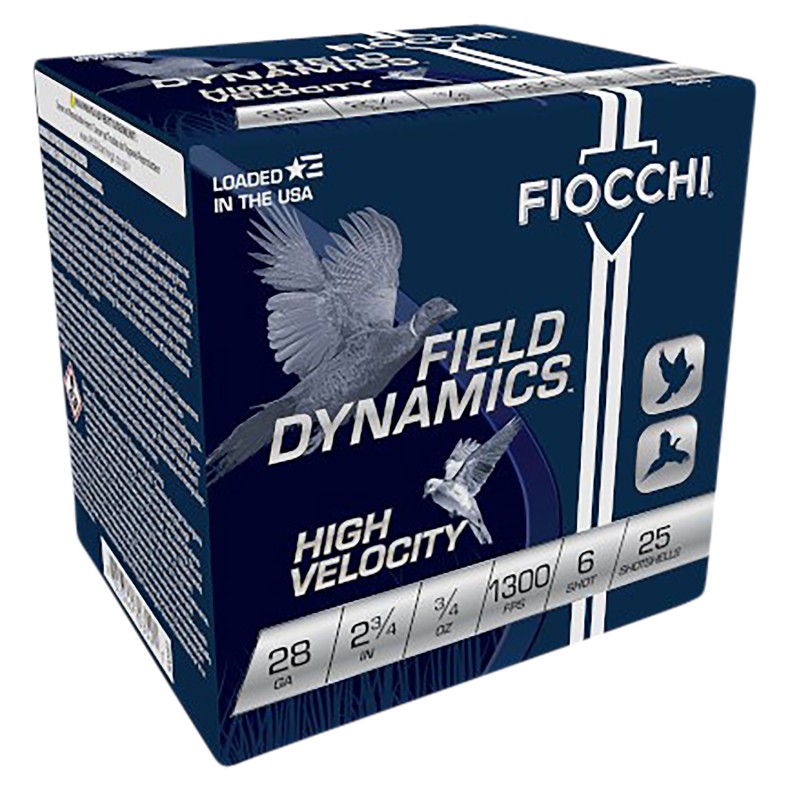 Fiocchi 28HV6 Field Dynamics High Velocity 28 Gauge 2.75 34 oz 6 Shot 25 Per Box 10 Case