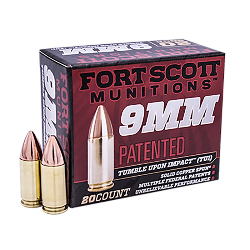 Fort Scott Munitions 9MM115SCVTPD Tumble Upon Impact TUI  9mm Luger 115 gr Solid Copper Spun 20 Per Box 25 Case TPD9 Coated