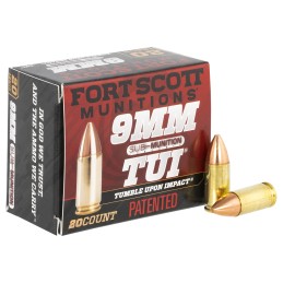 Fort Scott Munitions 9MM125SCVSS Tumble Upon Impact TUI  9mm Luger Subsonic 125 gr Solid Copper Spun 20 Per Box 25 Case