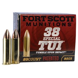 Fort Scott Munitions 38SPL080SCV Tumble Upon Impact TUI  38 Special P 80 gr Solid Copper Spun 20 Per Box 25 Case