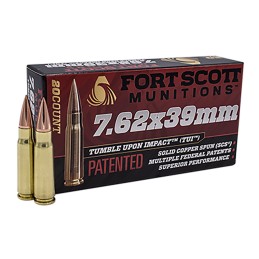 Fort Scott Munitions 762X39117SCV Tumble Upon Impact TUI Rifle 7.62x39mm 117 gr Solid Copper Spun 20 Per Box 10 Case