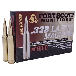 Fort Scott Munitions 338250SBV1 Tumble Upon Impact TUI Rifle 338 Lapua Mag 250 gr Solid Copper Spun 20 Per Box 5 Case