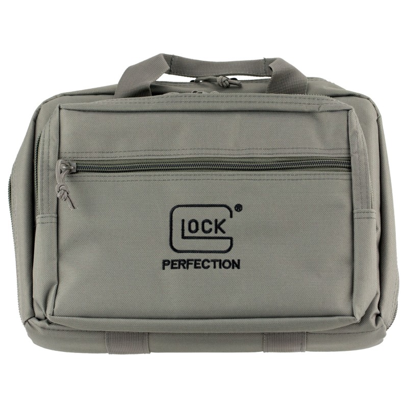 Glock AP60301 Double Pistol Case  Dual Padded Compartments 5 Internal Mag Holders 3 Zippered Compartments Carry Handle Gray 12.5