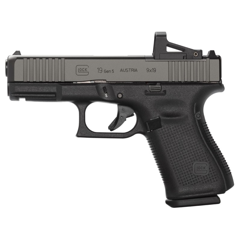 Glock PA195S201MOS G19 Gen5 Compact MOS 9mm Luger 4.02 101 Overall Black Finish with nDLC Steel with Front Serrations  MOS Cuts 