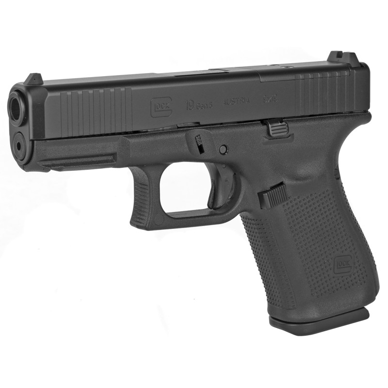 Glock  G19 Gen5 MOS 9mm Luger 4.02 151 Black Black nDLC Steel with Front Serrations  MOS Cuts Slide Black Interchangeable Backst