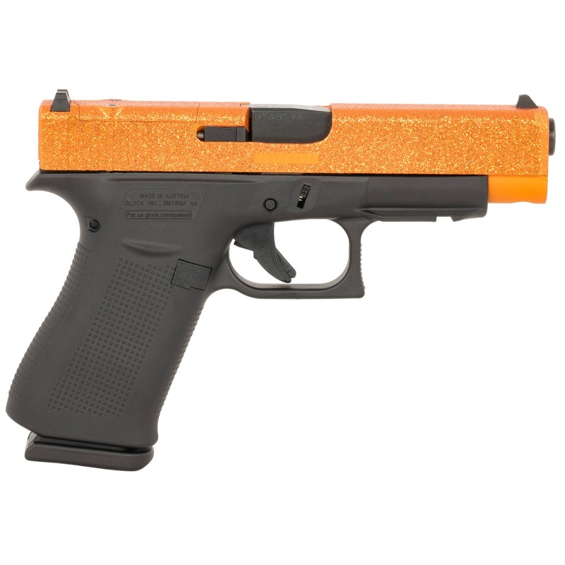 Glock PA4850204FRMOSGGOR G48 Gen5 MOS Slim Frame 9mm Luger 101 4.17 Black GMB Barrel Orange Glitter Cerakote MOS CutSerrated Ste