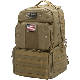 GPS Bags GPST1913BPT Tactical Backpack Tall Tan 1000D Polyester with Removable Pistol Storage MOLLE Webbing  Lockable Zippers Ho