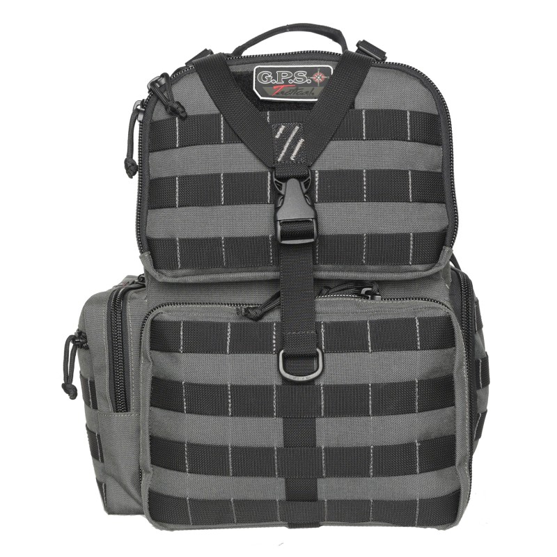 GPS Bags T1612BPG Tactical Range Backpack Gray 1000D Polyester with Removable Pistol Storage Visual ID Storage System  Lockable 