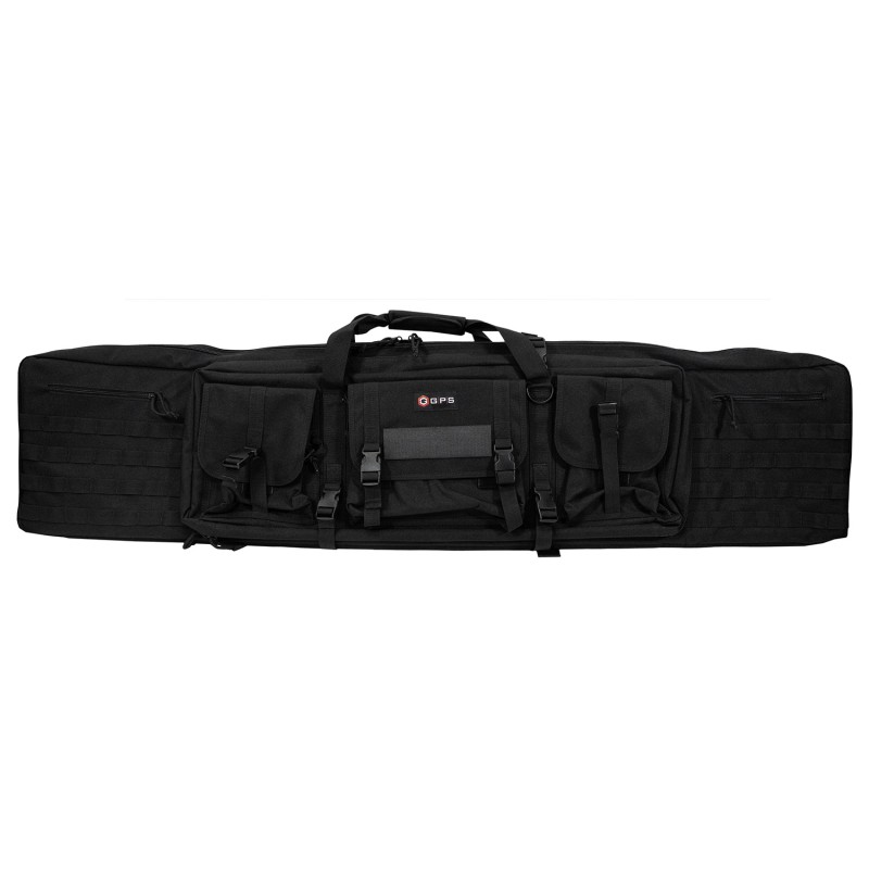 GPS Bags DRC55 Double Rifle Case Black 600D Polyester with 2 Padded Pistol Sleeves MOLLE Webbing  Lockable Zippers 55 L x 12.75 